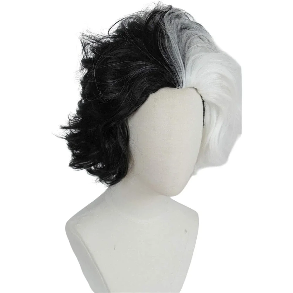 Linfairy Two Tone Halloween Costume Cosplay Wig for Women Adjustable White/Black